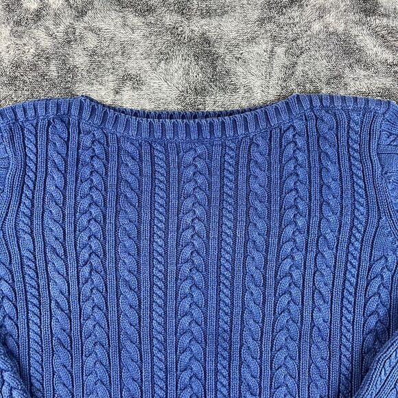 Lauren Ralph Lauren Cable Knit Fisherman Sweater Crewneck Navy Blue M Petite* - Picture 2 of 10